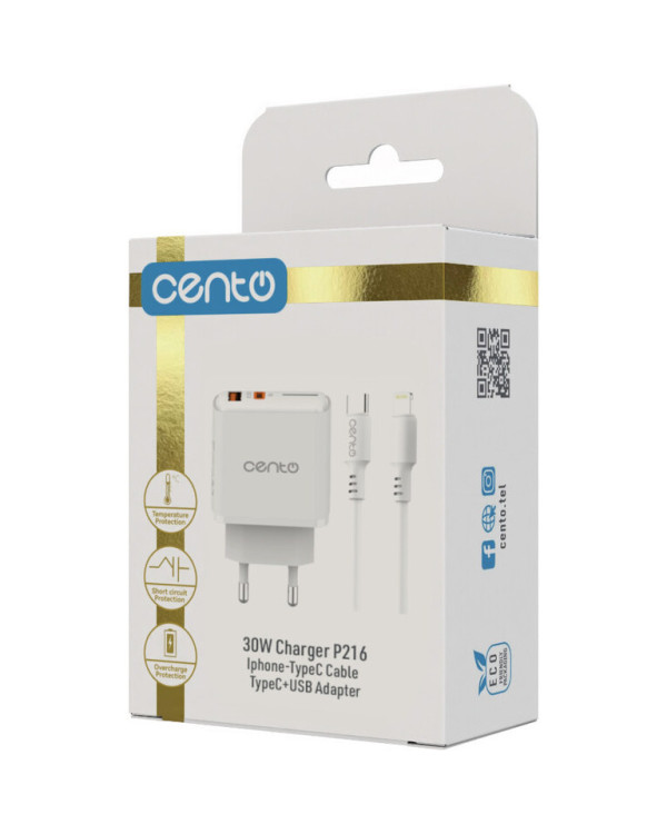 CENTO Wall Charger P216 FAST Iphone (TypeC+USB 30W)