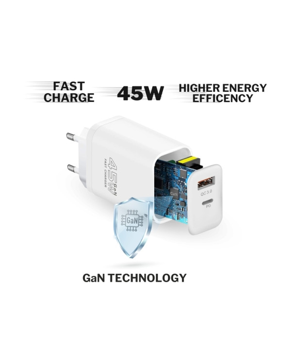 CENTO Wall Adapter P220 FAST (GaN) TypeC+USB 45W