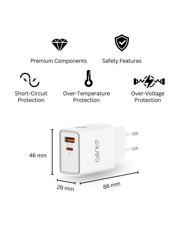 CENTO Wall Adapter P218 FAST TypeC+USB 45W CENTO Wall Adapter P218 FAST TypeC+USB 45W
