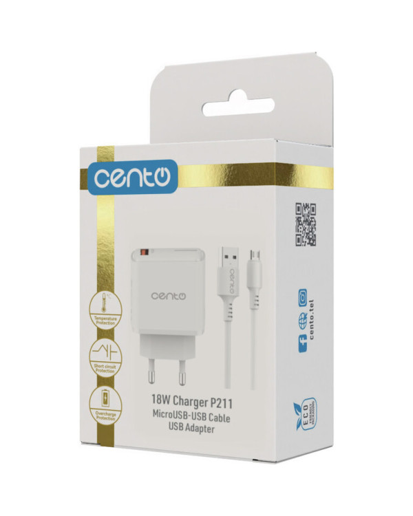 CENTO Wall Charger P211 FAST MicroUSB (USB 18W)
