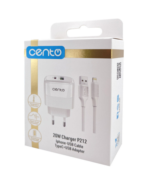 CENTO Wall Charger P212 FAST Iphone (TypeC+USB 20W)