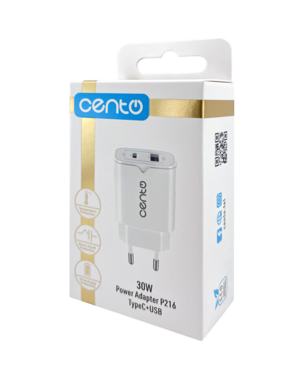 CENTO Wall Adapter P216 FAST TypeC+USB 30W