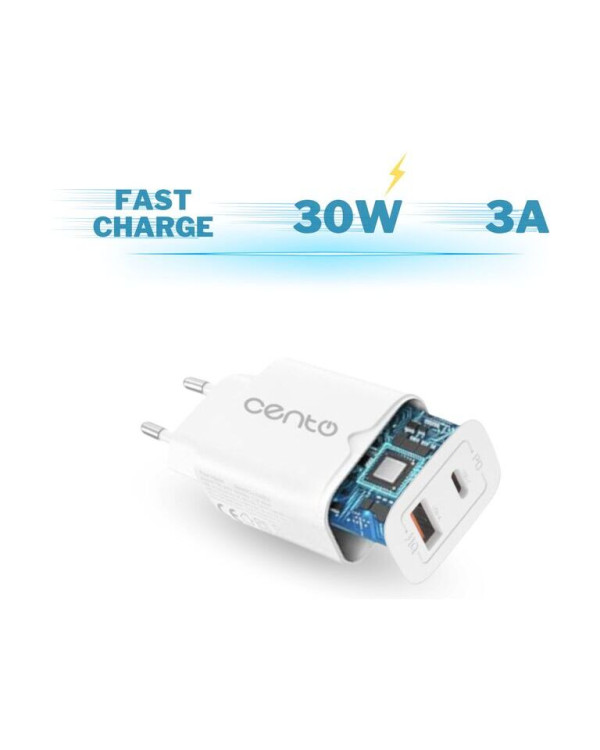 CENTO Wall Adapter P216 FAST (GaN) TypeC+USB 30W