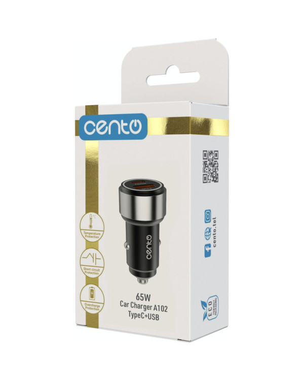 CENTO Car Adapter A102 FAST TypeC+USB 65W