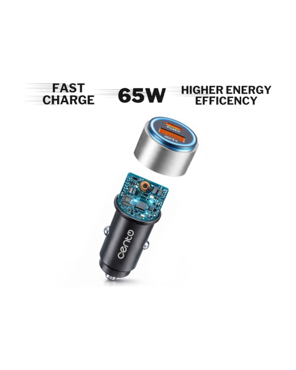 CENTO Car Adapter A102 FAST TypeC+USB 65W