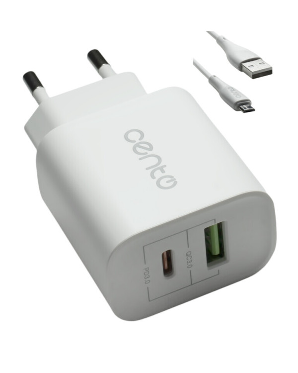 Wall Charger CENTO P102 FAST MicroUSB (TipC+USB 20W) Wall Charger CENTO P102 FAST MicroUSB (TipC+USB 20W)