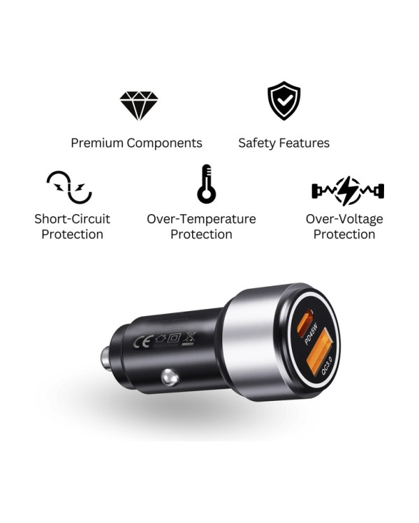 CENTO Car Adapter A102 FAST TypeC+USB 65W