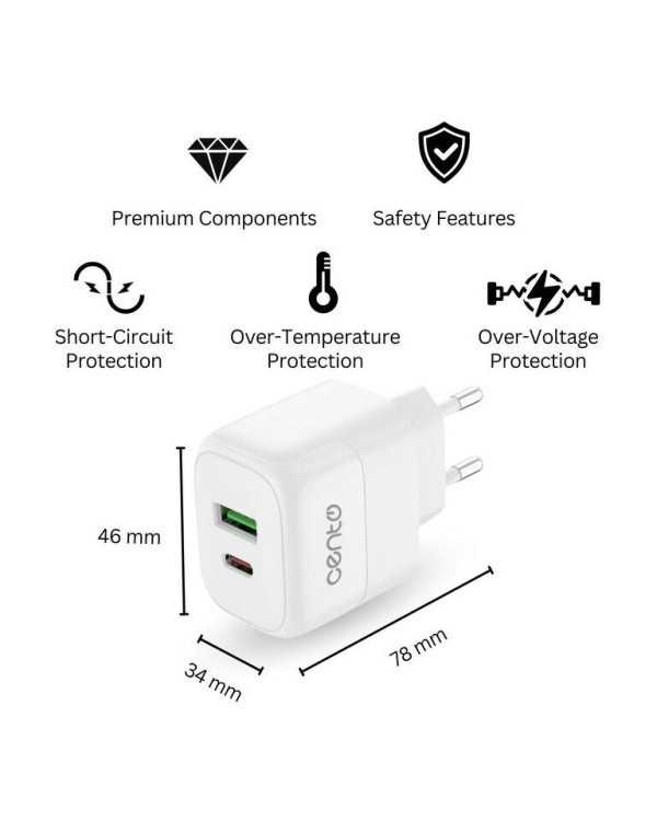 CENTO Wall Adapter P212 FAST TypeC+USB 20W