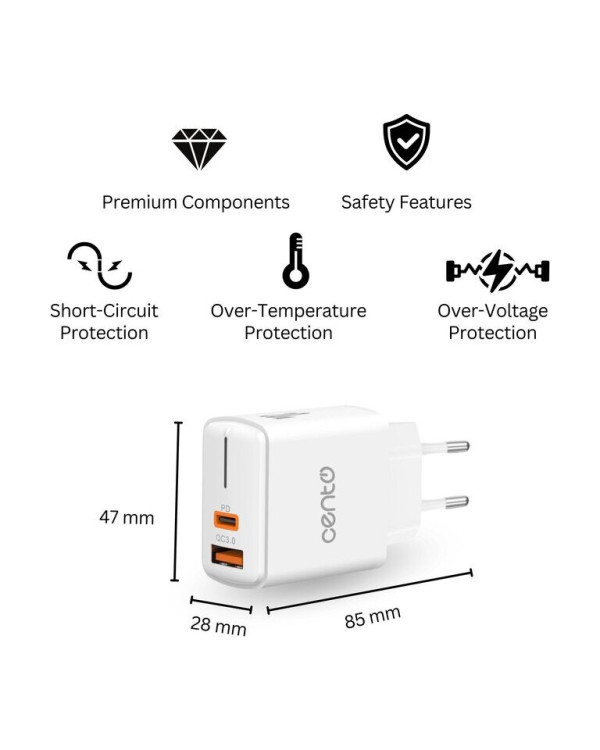 CENTO Wall Adapter P212 FAST TypeC+USB 20W