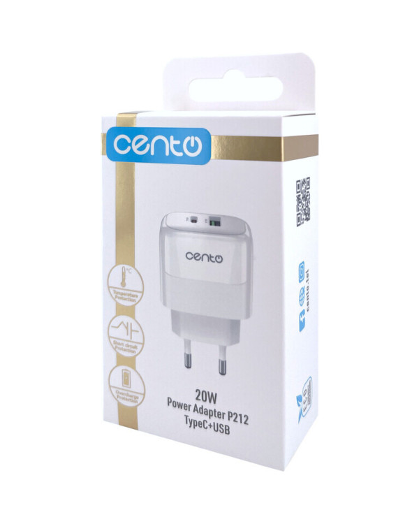 CENTO Wall Adapter P212 FAST TypeC+USB 20W