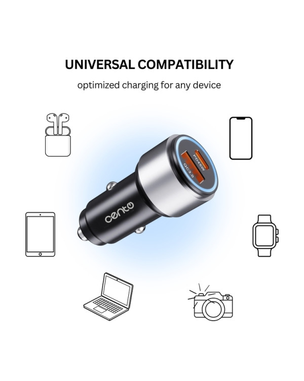 CENTO Car Adapter A102 FAST TypeC+USB 65W