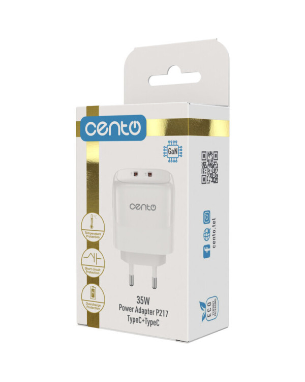 CENTO Wall Adapter P217 FAST (GaN) TypeC+TypeC 35W CENTO Wall Adapter P217 FAST (GaN) TypeC+TypeC 35W