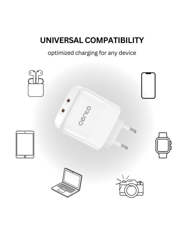 CENTO Wall Adapter P217 FAST (GaN) TypeC+TypeC 35W CENTO Wall Adapter P217 FAST (GaN) TypeC+TypeC 35W