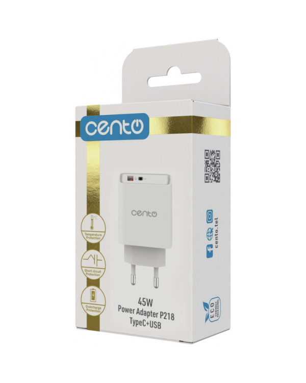 CENTO Wall Adapter P218 FAST TypeC+USB 45W CENTO Wall Adapter P218 FAST TypeC+USB 45W