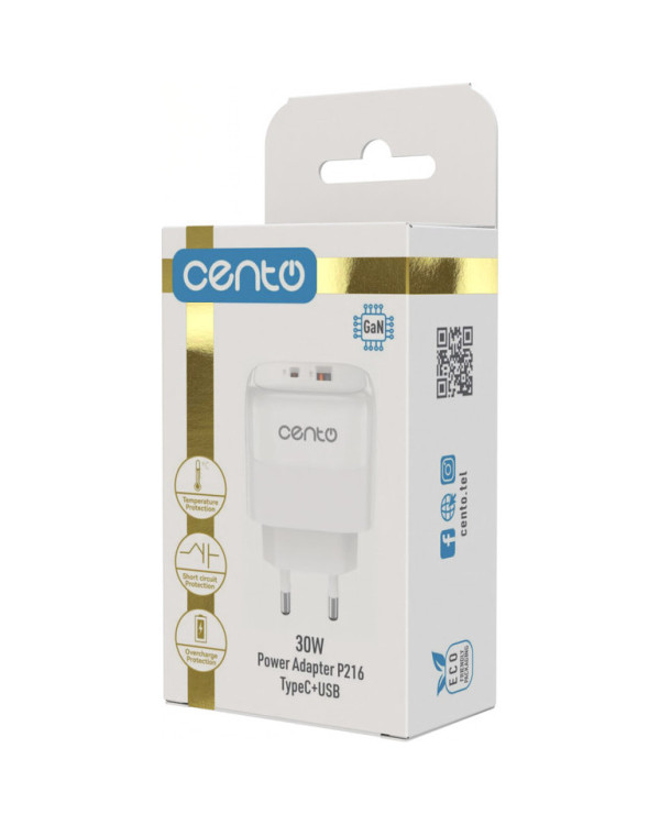 CENTO Wall Adapter P216 FAST TypeC+USB 30W