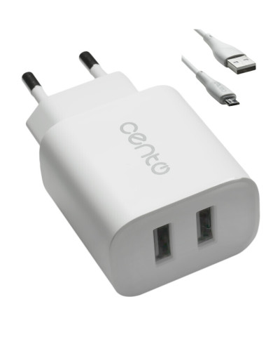 CENTO Charger P100 MicroUSB 2USB/2A/12W White