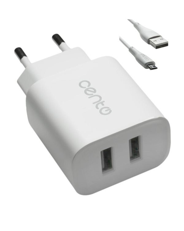CENTO Charger P100 MicroUSB 2USB/2A/12W White CENTO Charger P100 MicroUSB 2USB/2A/12W White