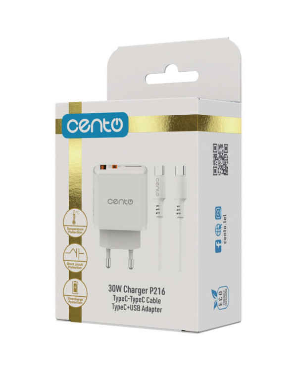 CENTO Wall Charger P216 FAST TypeC (TypeC+USB 30W)