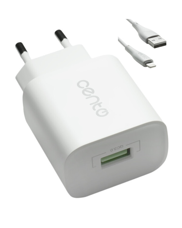 CENTO Charger P101 Iphone 1USB(QC)/3A/18W White CENTO Charger P101 Iphone 1USB(QC)/3A/18W White