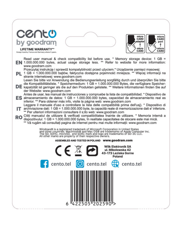 CENTO Card MicroSD C10 016GB